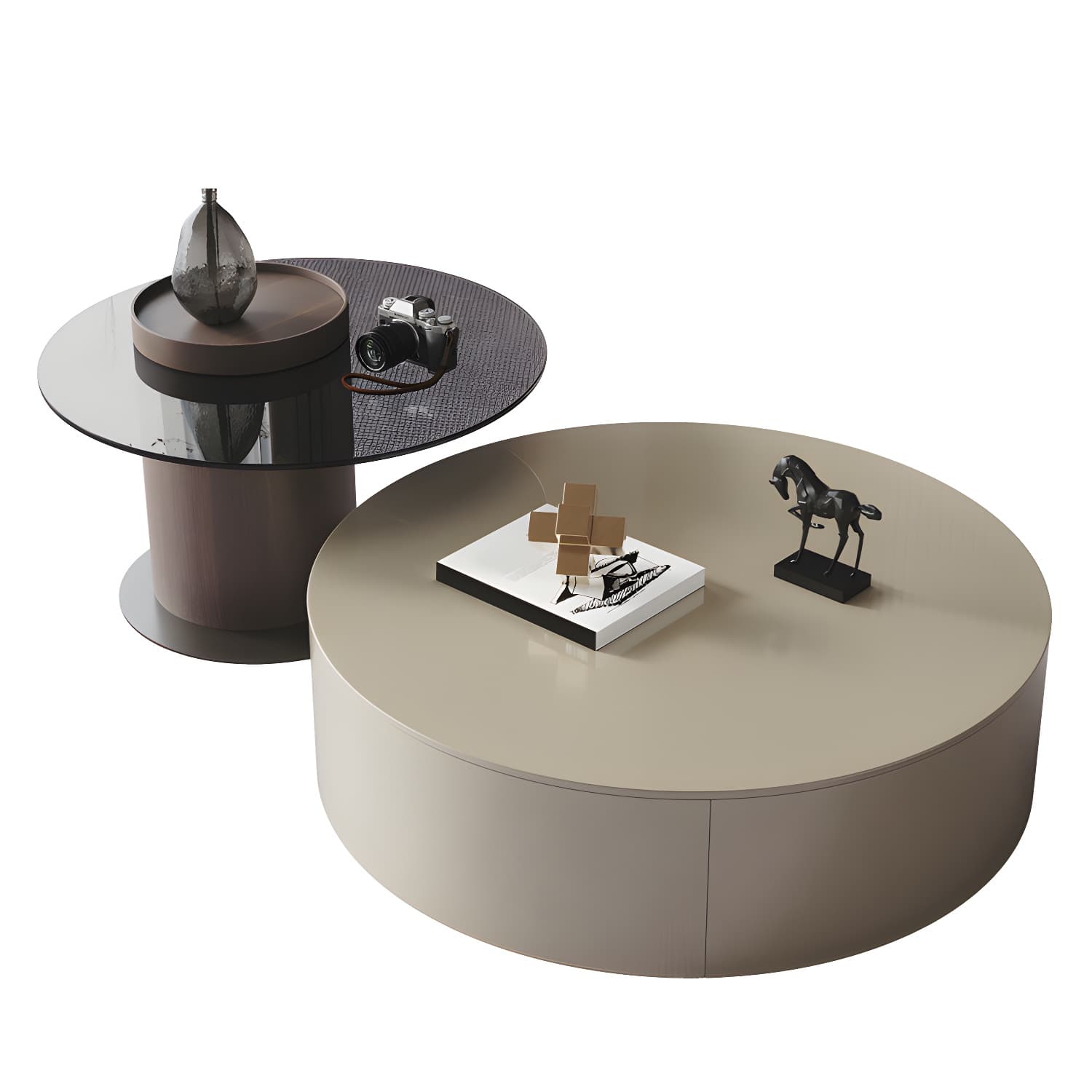 11"H Contemporary Coffee Table Round Coffee Cocktail Table with Drawer - image 11