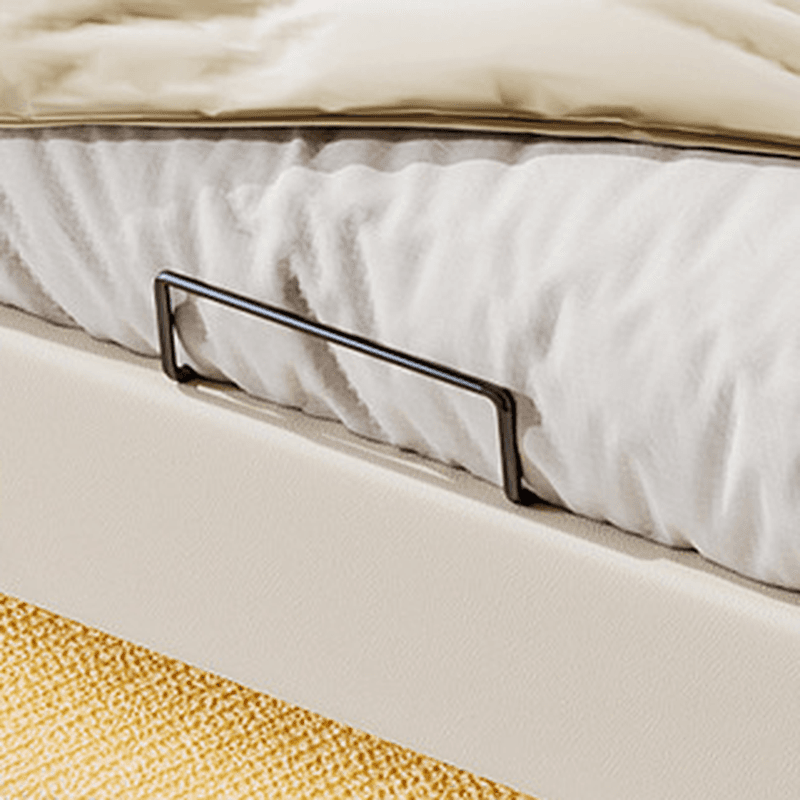 White Contemporary Panel Bed with Leg, Stitch-tufted Design, and Natural Wood Slats for Bedroom - image 5