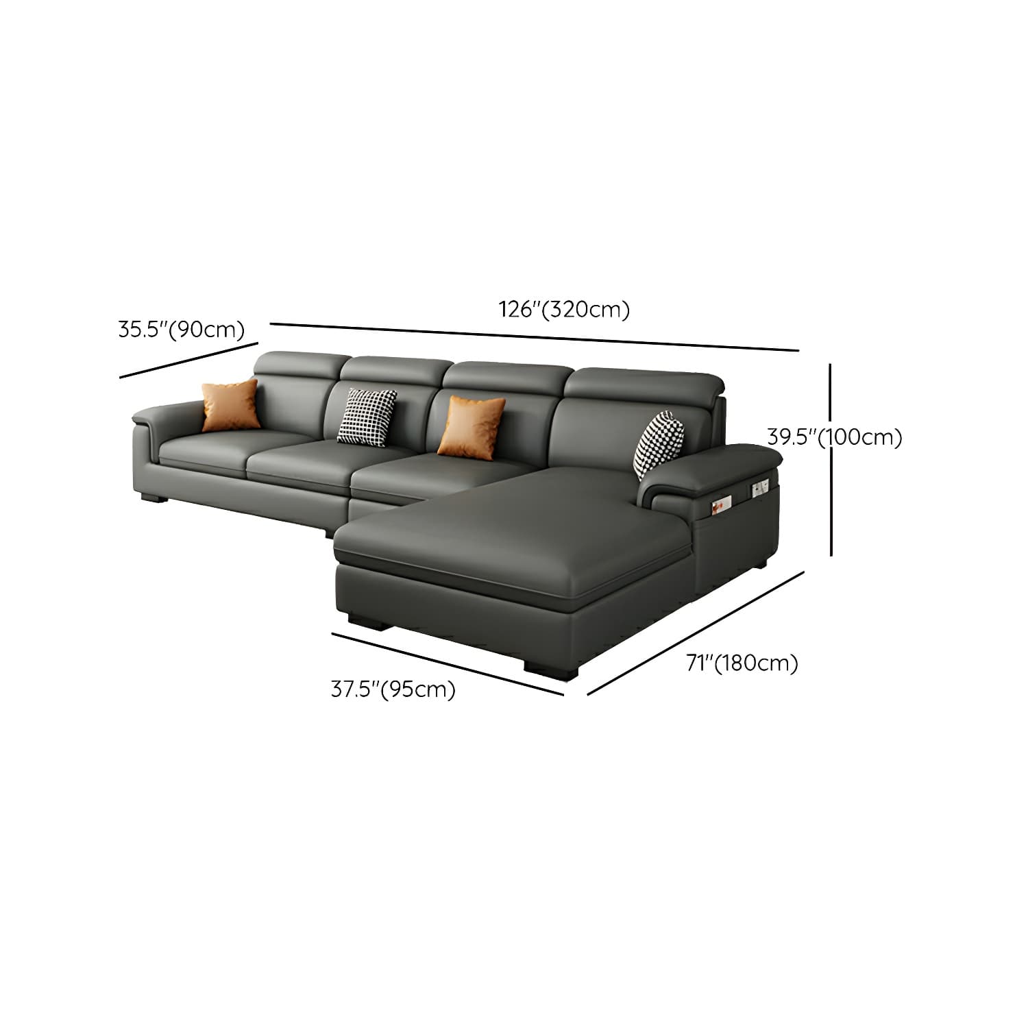 Modern Gray Stationary Sectional Sofa with Pillow Top Arm and Storage - image 12