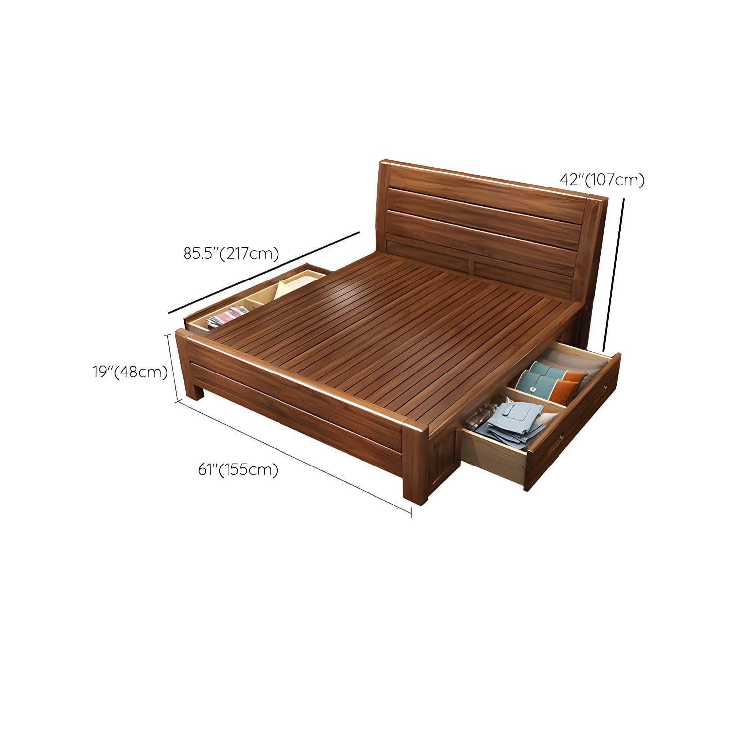 Mid-Century Modern Standard Bed Walnut Panel Bed with Headboard - image 18