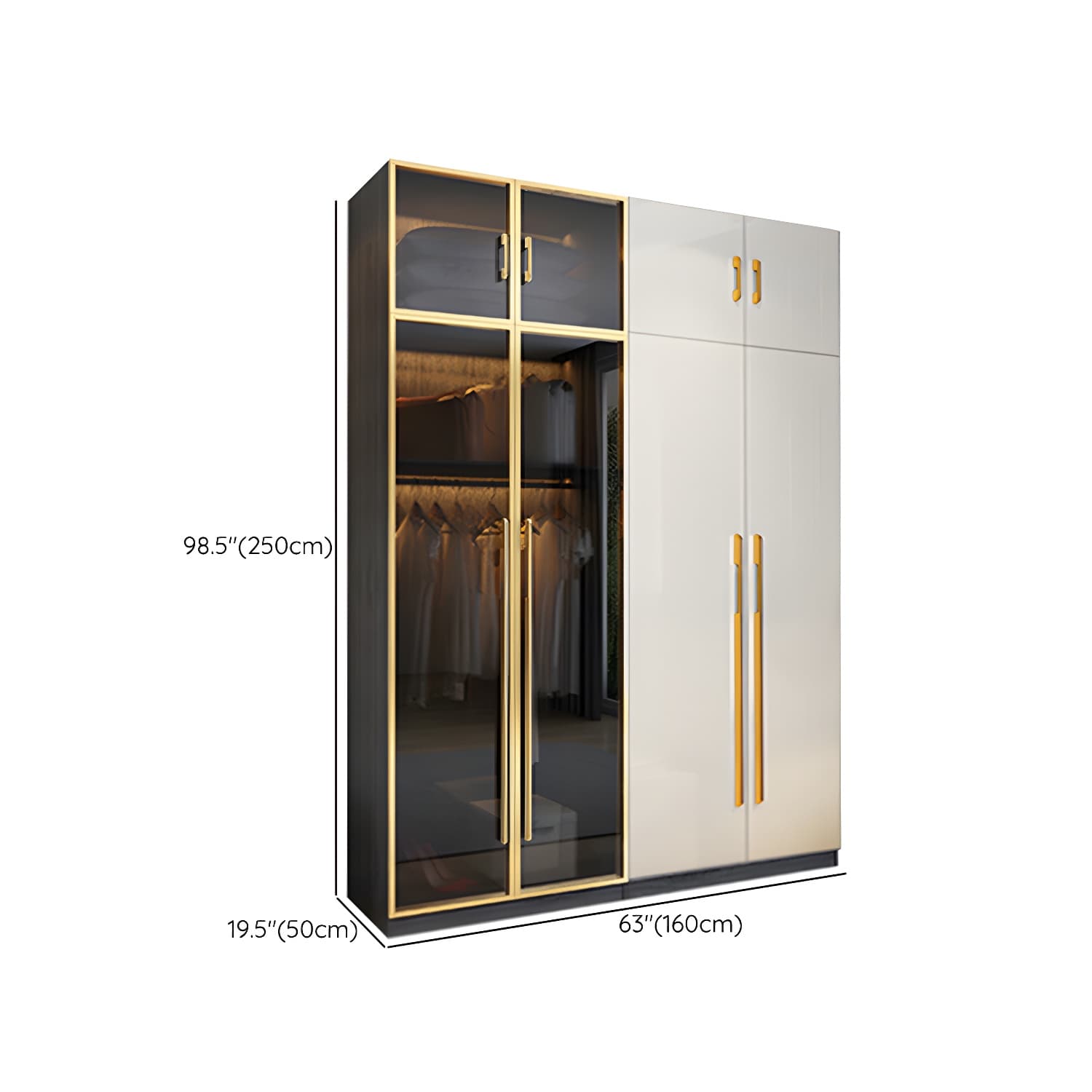 Modern Tempered Glass Doors Wardrobe Wood Frame Wardrobe without Light - image 24