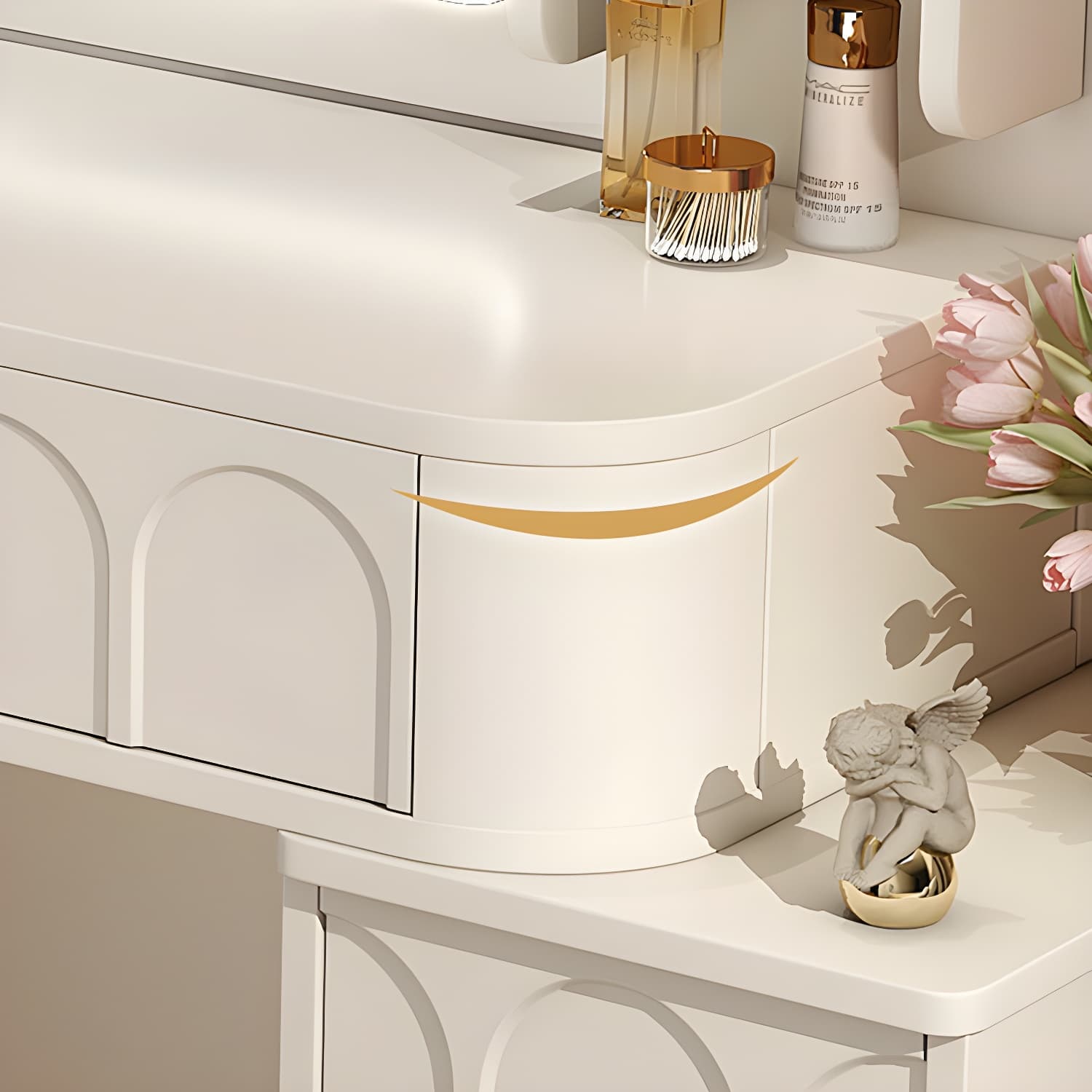 Modern White Wood Makeup Vanity with Drawers, Mirror, and Soft Close Drawer Glides - image 7