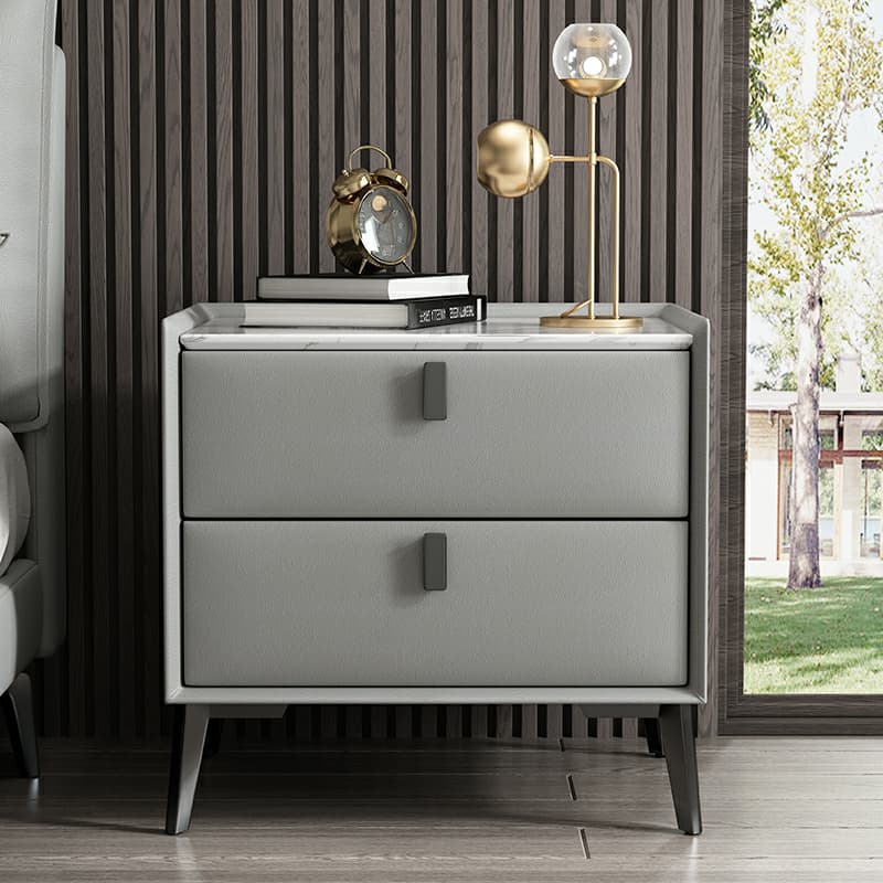 Contemporary 4 Legs Storage Drawer Nightstand with Black Handles for Bedroom - image 14
