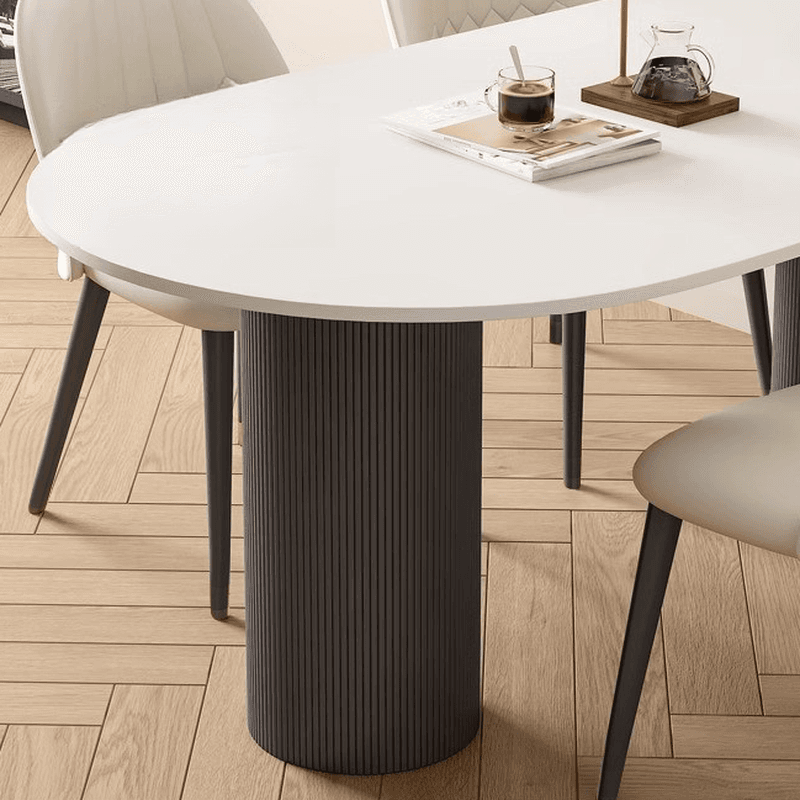 Art Deco Peninsula Dining Table with White Slate Stone Fixed Tabletop at Standard Height - image 6