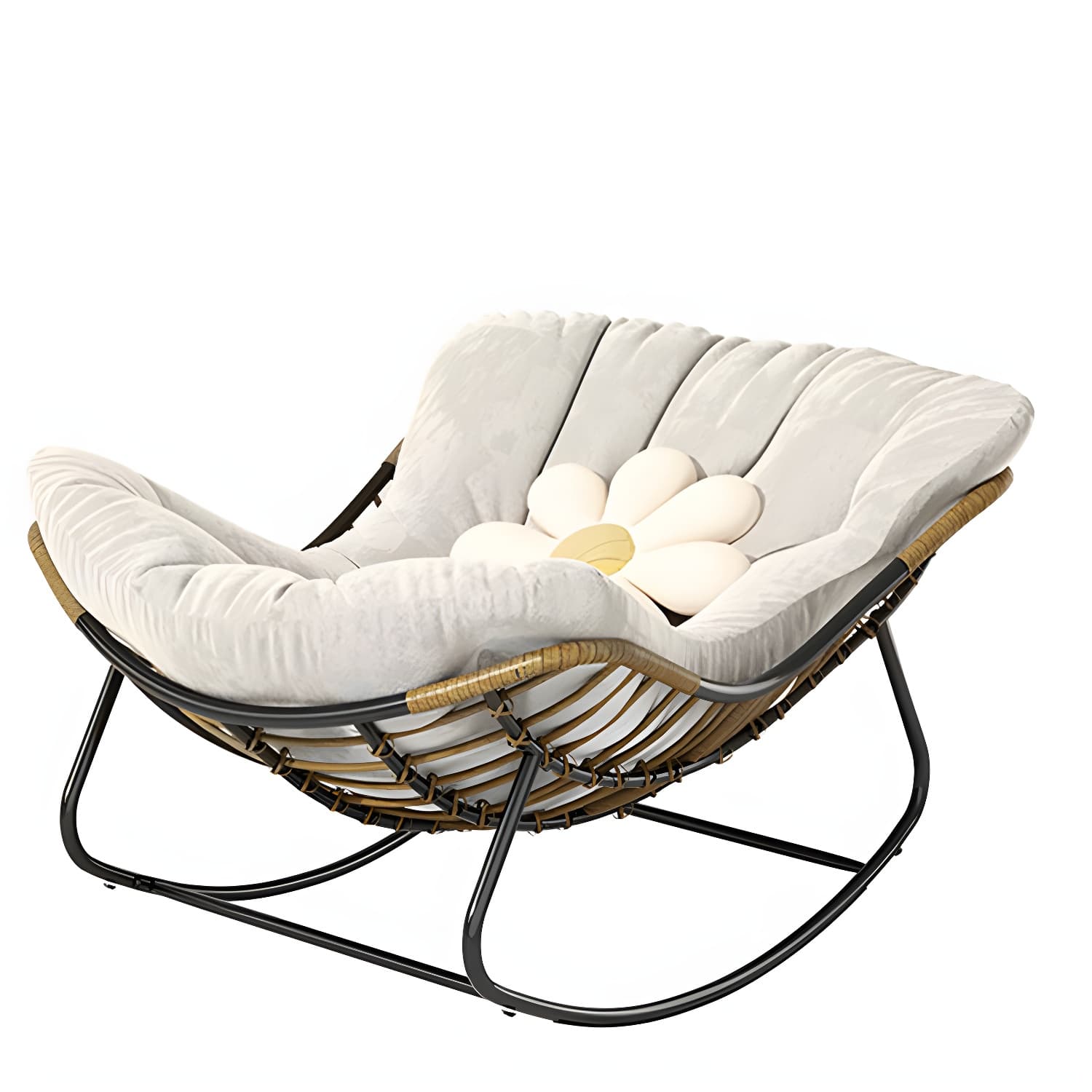 Modern Metal Indoor Rocking Chair with Upholstered Seat - Armless Design for Comfortable Seating
