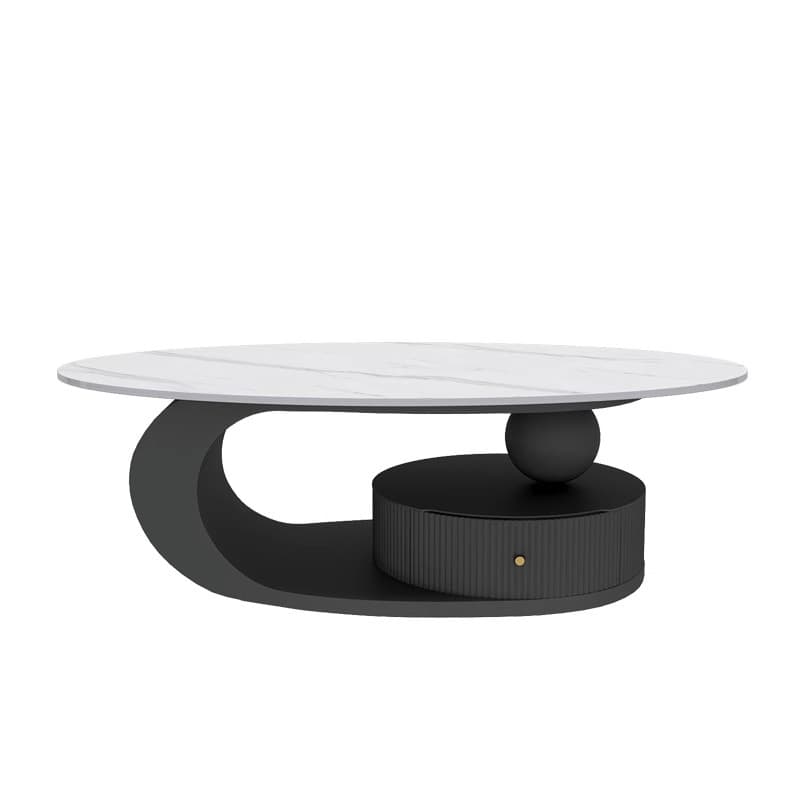 Oval White Stone Modern Coffee Table with Metal Abstract Base - image 11