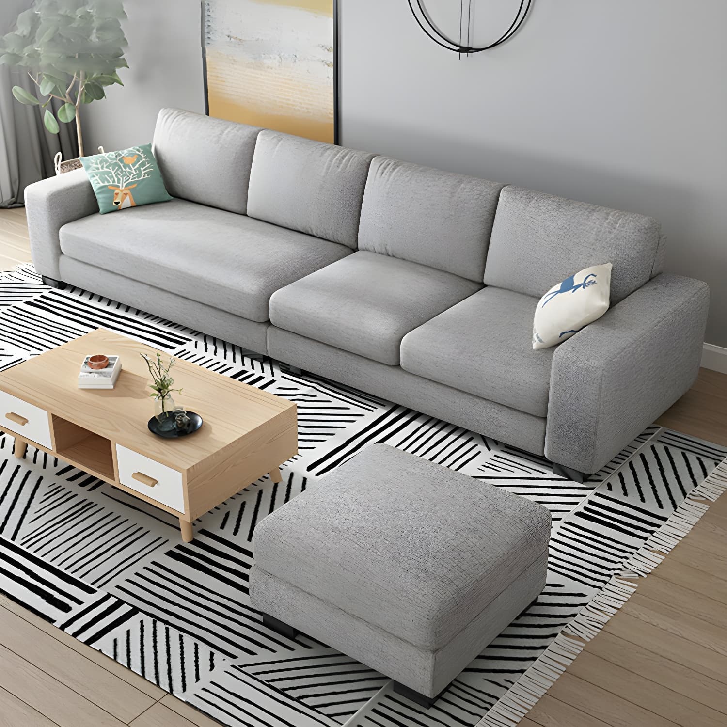 Scandinavian Wood Frame Straight Sofa with Cushion Back and Slipcover in 3 Piece Set - image 24