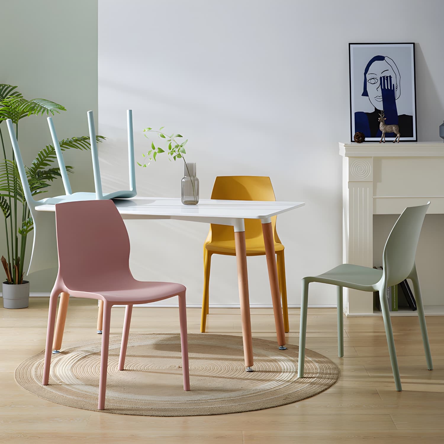 Contemporary Plastic Dining Room Chair Multicolor Stackable Side Chair - image 11