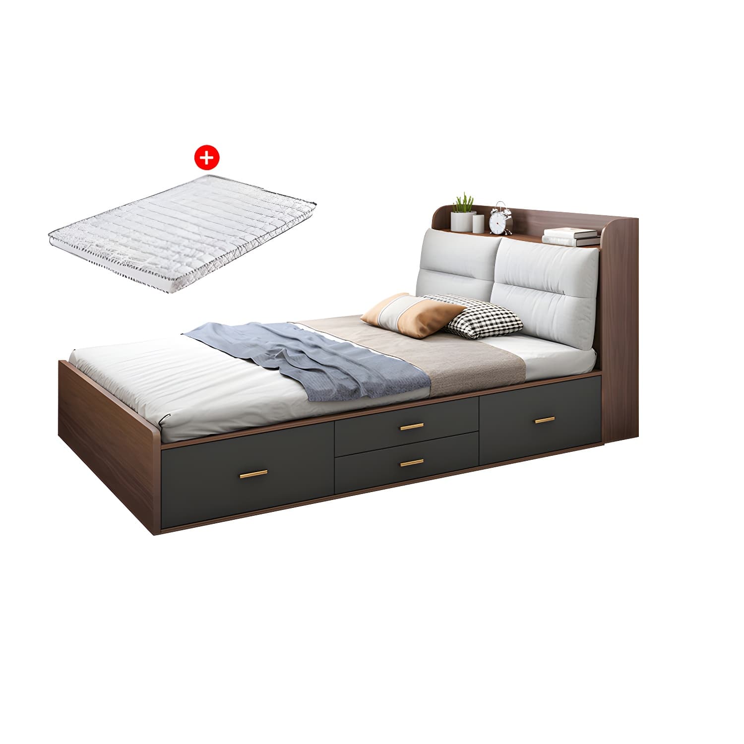 Scandinavian Low Profile Bed with Headboard Upholstered Bed with Drawers - image 12
