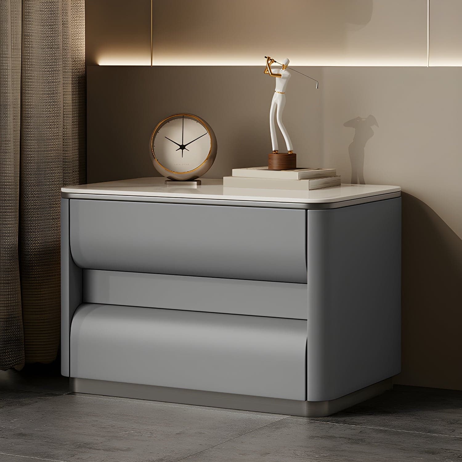 Contemporary Bedside Cabinet Stone Bed Nightstand with 2 Drawers - image 8