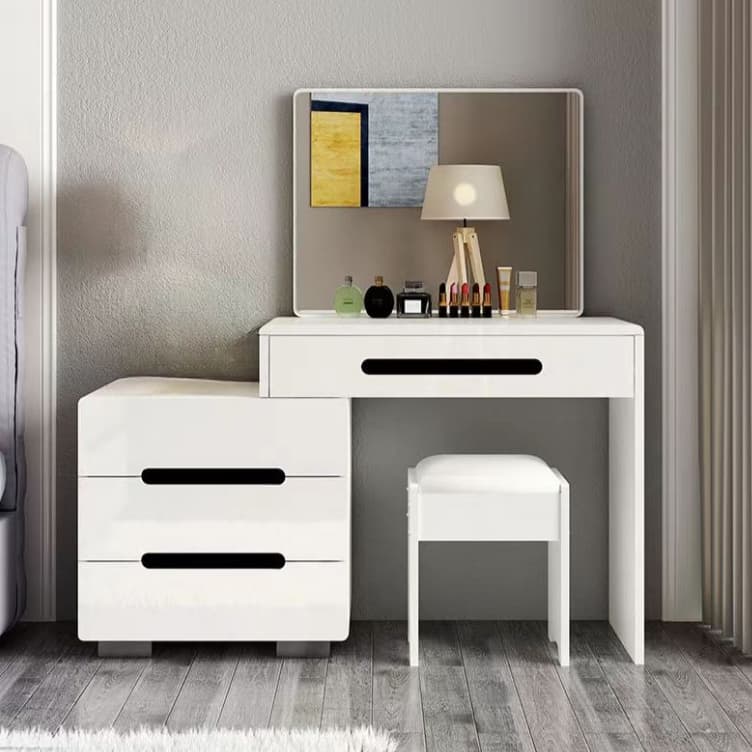 Modern 48'' White Wood Makeup Vanity & Stools with Drawers Self Close or Reserve Installation - image 4