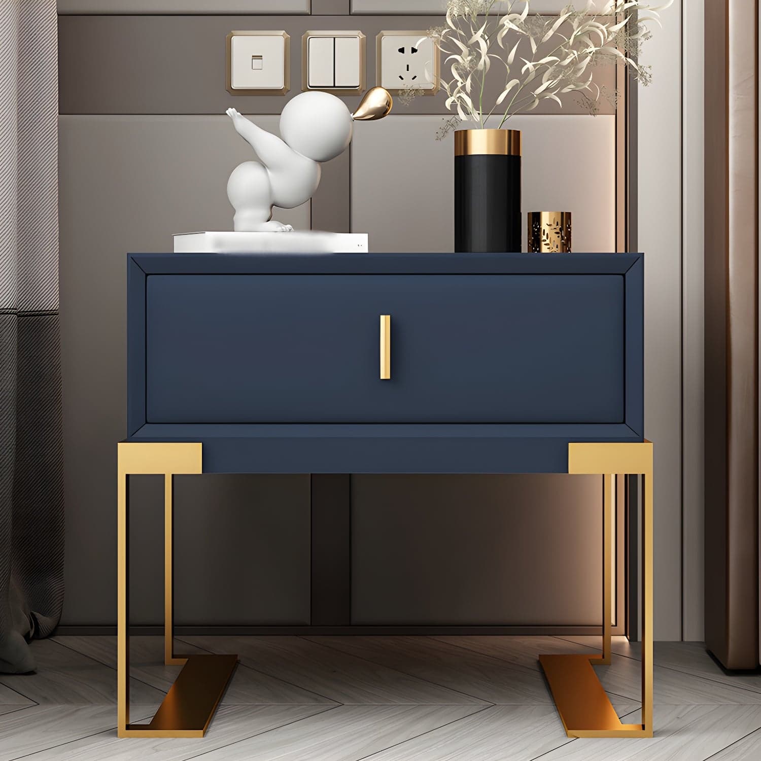 20'' Tall Glam Accent Table Nightstand Drawer Storage Faux Leather Nightstand with Legs - image 9