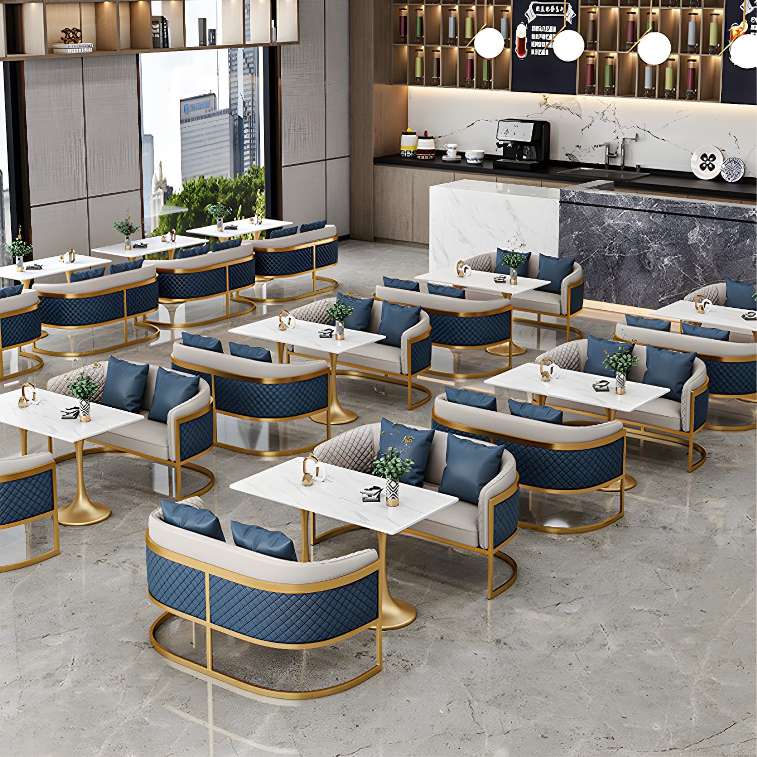Golden Base Dining Table Medieval Modern Style Stone Table for Indoor
