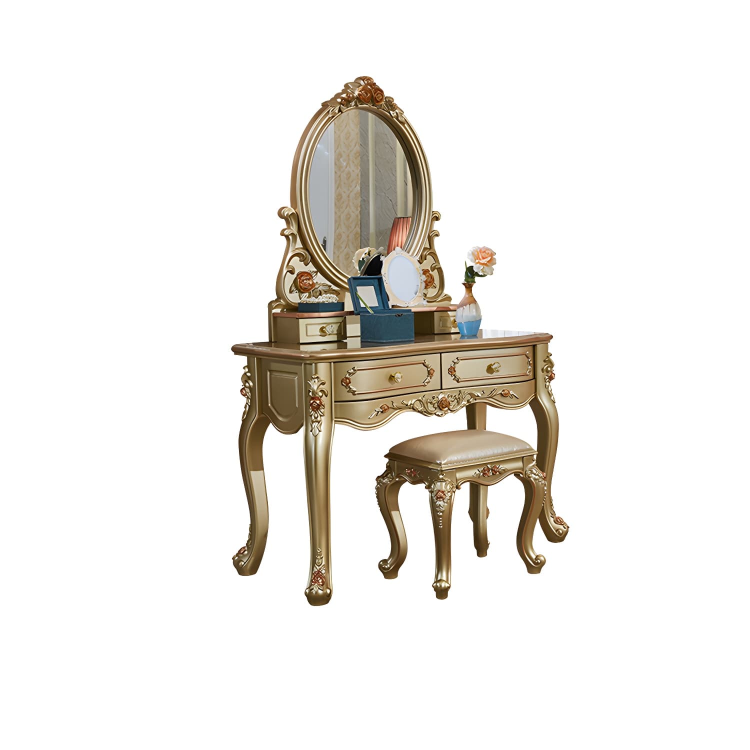 Victorian 33.4"/41.3" Wide Wood 4 Drawers Mirrored Makeup Vanity - image 13