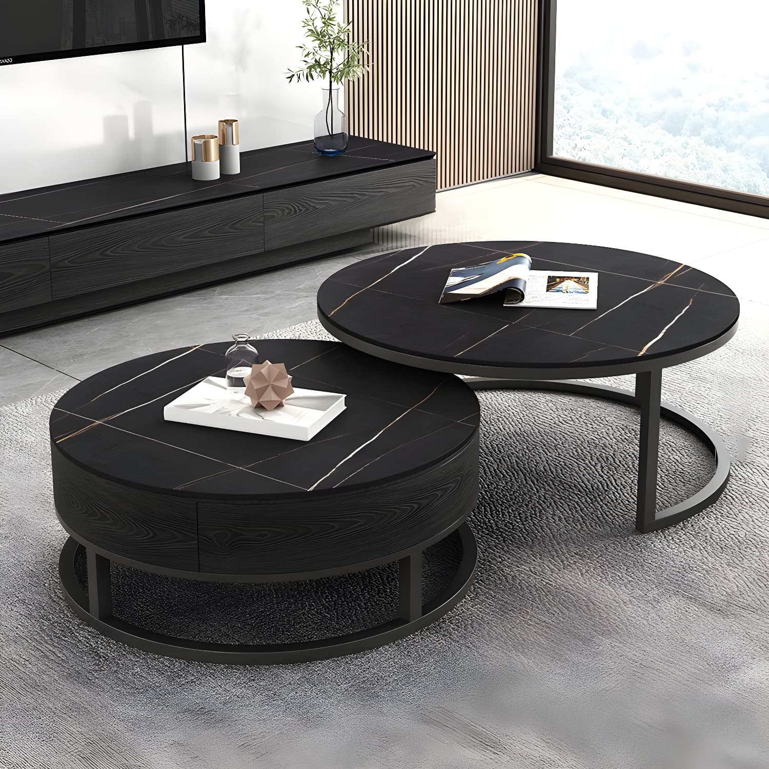 Slate Coffee Table Slate Nesting Coffee Table Set with Storage Drawer - image 9