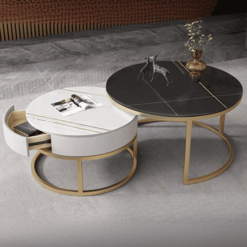 Nested Orbicular Board Game Coffee Table with Framework Base for Foyer Use - image 13