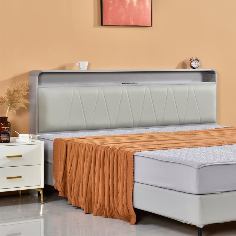 Minimalist Free-standing Standard Full(54"W x 75"L)/Twin(38"W x 75"L) Panel No Distressing with Shelves Included and Illuminating in Lumber