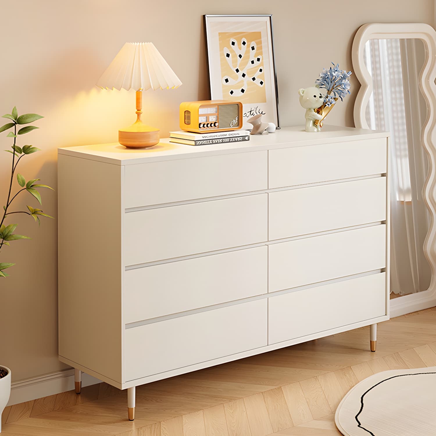 Modern White Wood Dressers with Soft-Close Drawers , Shelves Not Included
