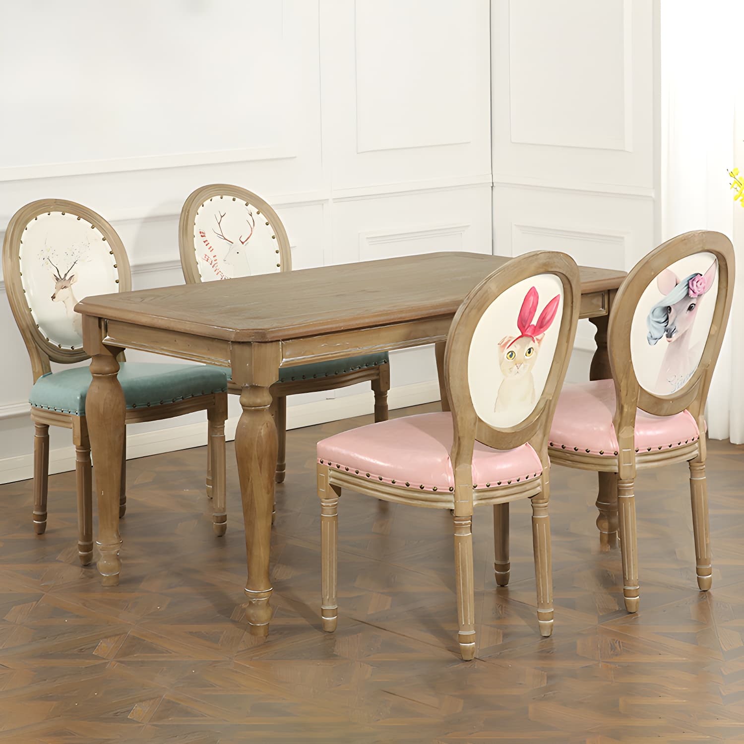 French Country Upholstered Armless Chair Home Solid Wood Dining Chair - image 21