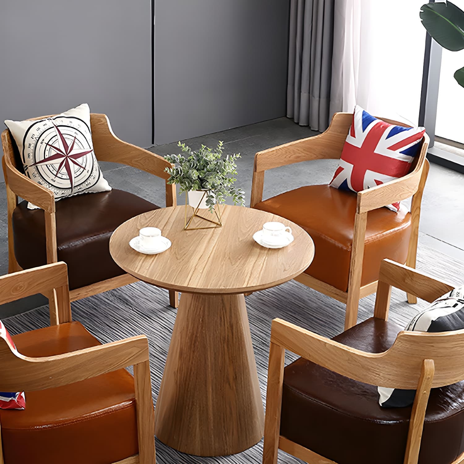 Scandinavian Pedestal Coffee Table Set Round Wooden Coffee Table for Living Room - image 5