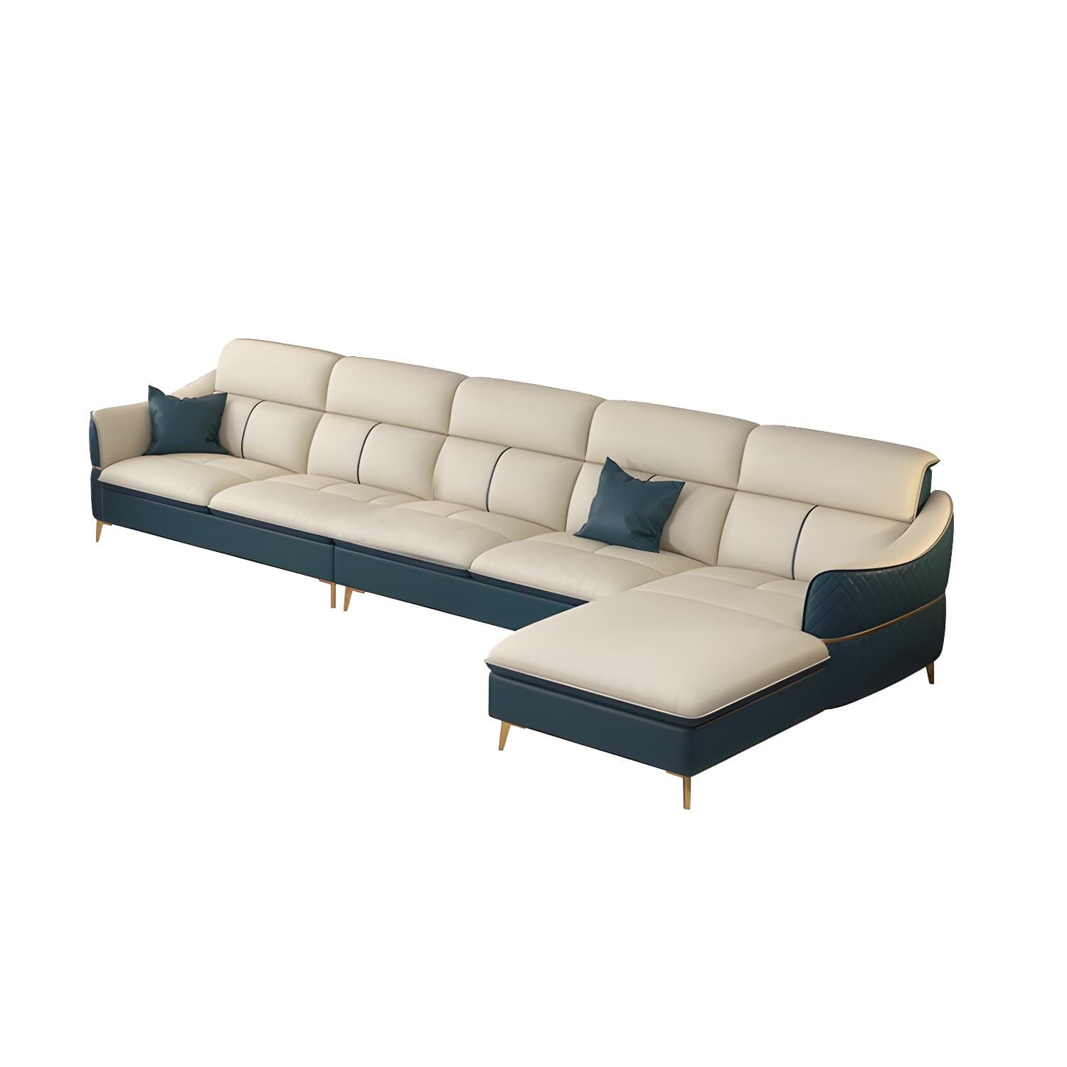 Modern Beige Leather Stationary Sectional Sofa with Cushion Back - image 10