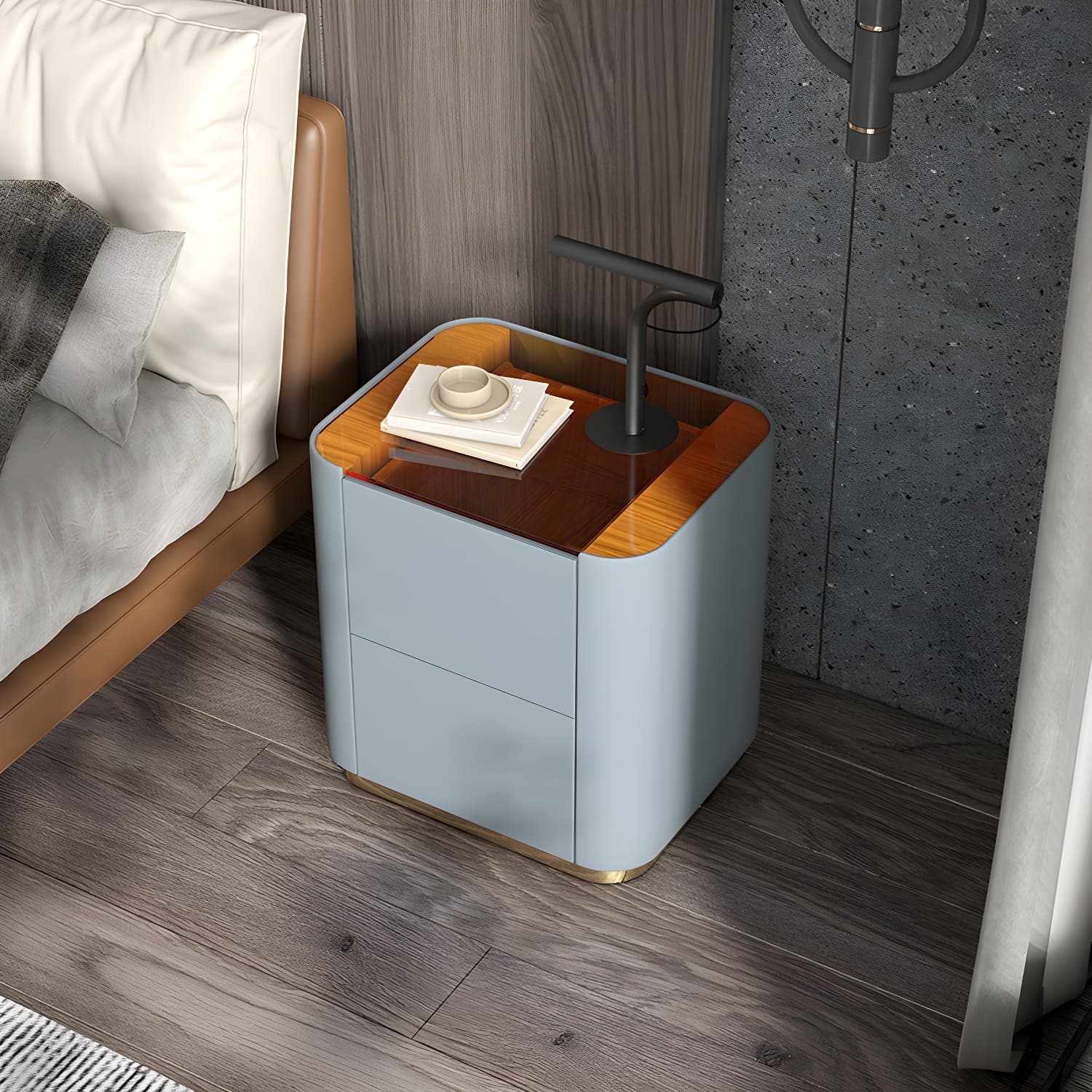 Wooden Nightstand with Tempered Glass 21.65" Tall 2 - Drawer Nightstand