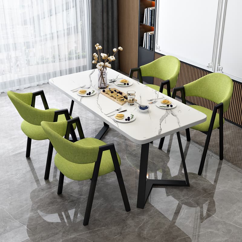 Dining Table Set with Recycled Wood Sleighing Base, Padded Chair, Back and Armrest, 5-piece in White - image 3