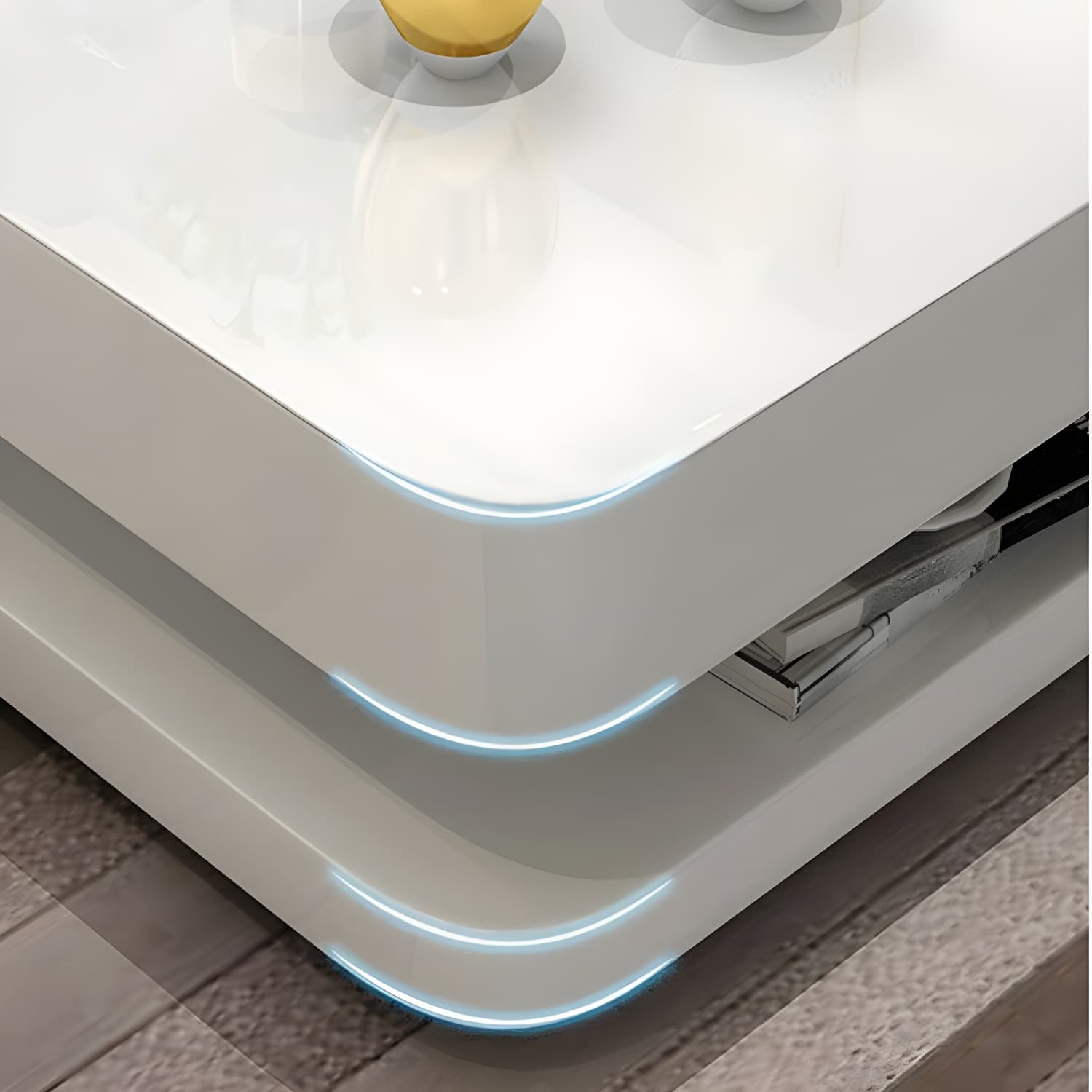 White Modern Coffee Table with Rectangular Wood Top & Block Base - image 8