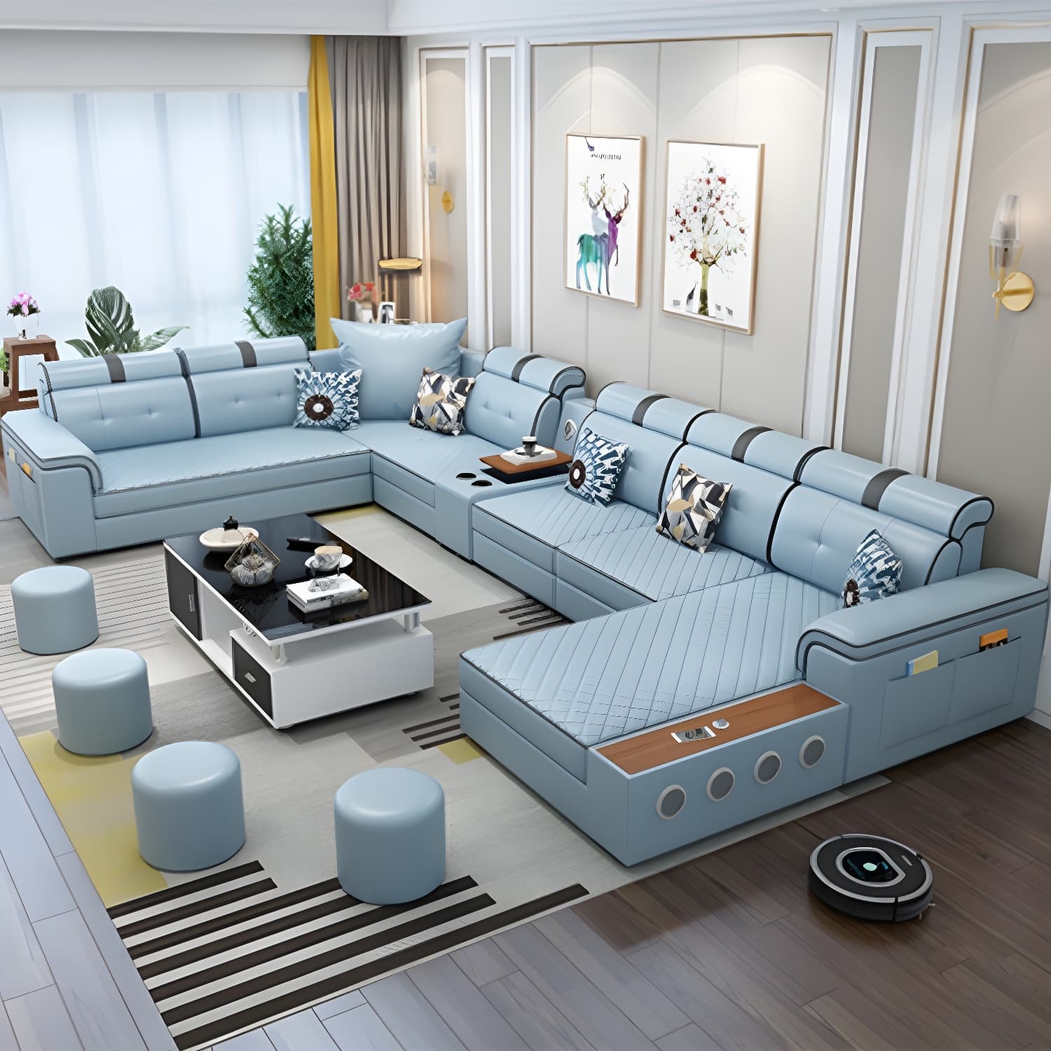 Modern Faux Leather Sofa Stain-Resistant Pillow Top Arm Furniture Sectionals - image 3