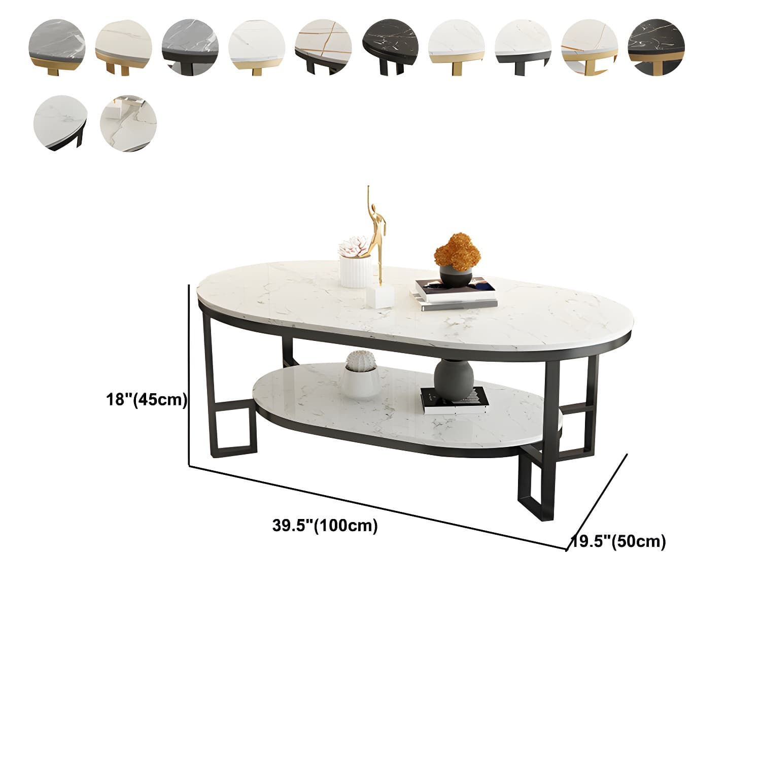 17.72" H Stone/Marble Top Coffee Table Frame Shelf Included Cocktail Table - image 18