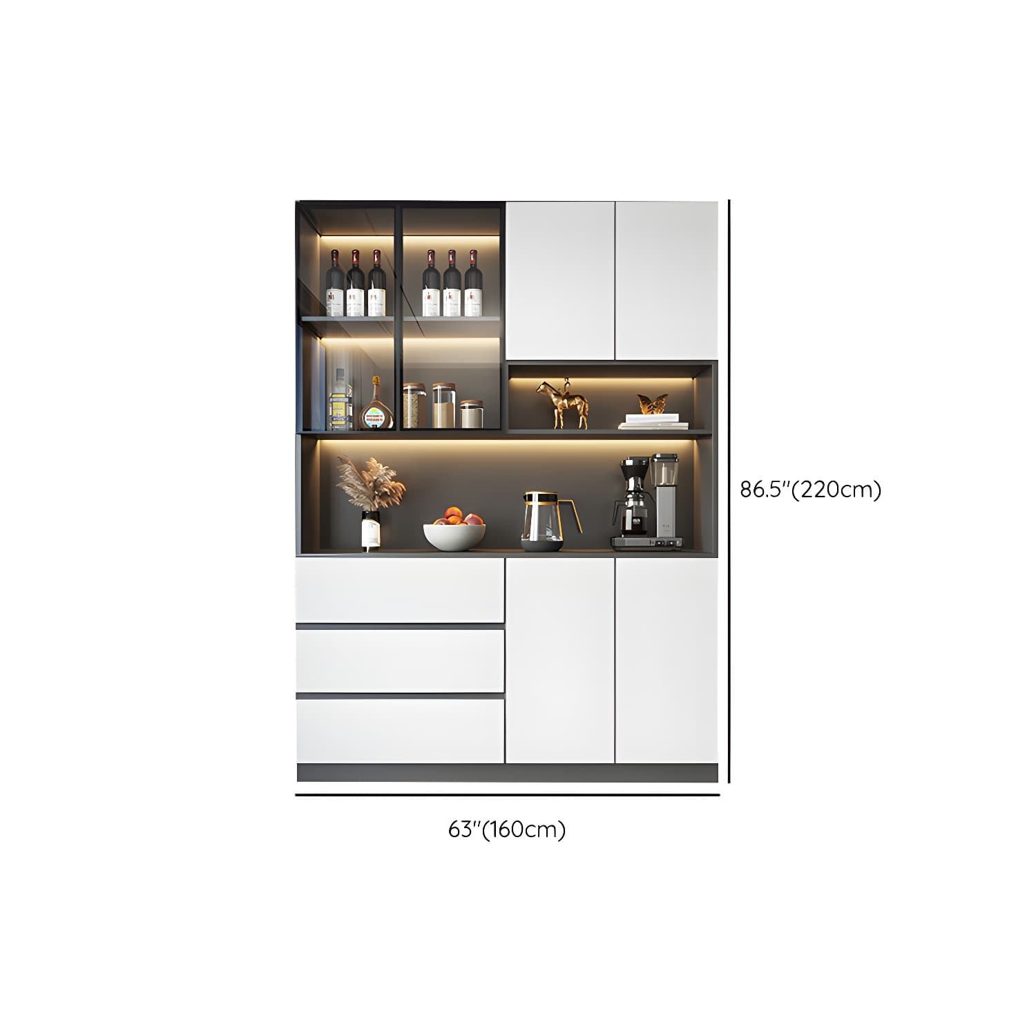 Modern Glass Adjustable Shelving Doors Wood Sideboard Cabinet with Cabinets and Drawers - image 16