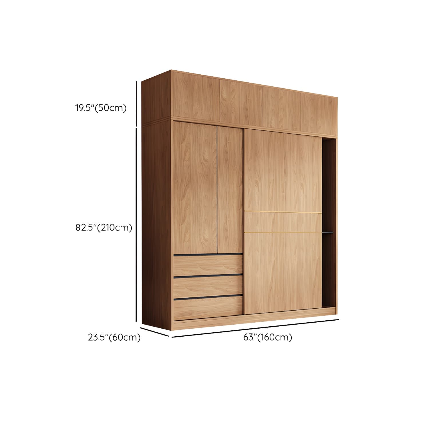 Natural Finish Wardrobe Armoire Sliding Wardrobe Cabinet with Drawer - image 16