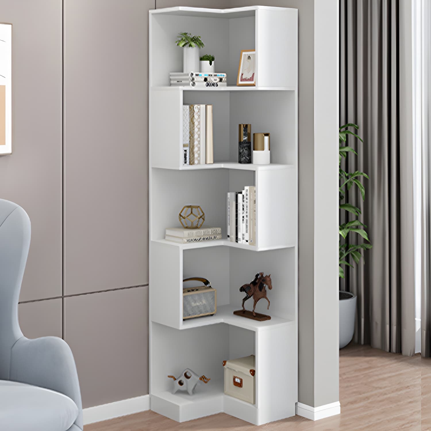 Contemporary Corner Standard with Shelves Manufactured Wood Accent Chest - image 4