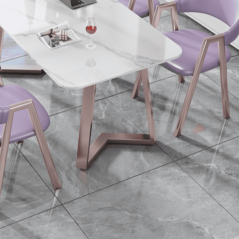 Sleighing Dining Table Set with Fixed Table, Padded Chair, Back, Armrest, 5-piece in White - image 8