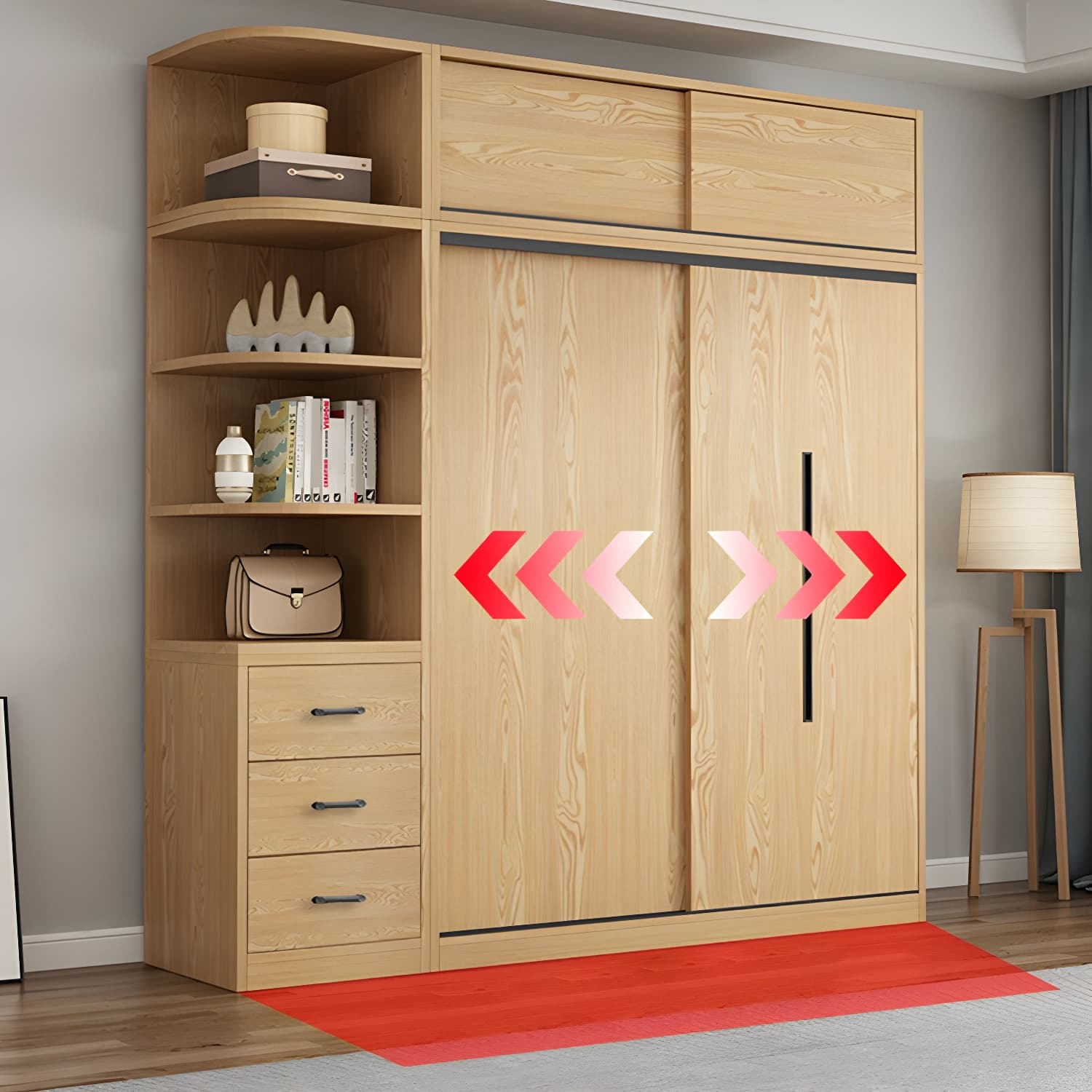 Contemporary Wood Sliding Cloth Rod Included Wardrobe for Bedroom - image 7