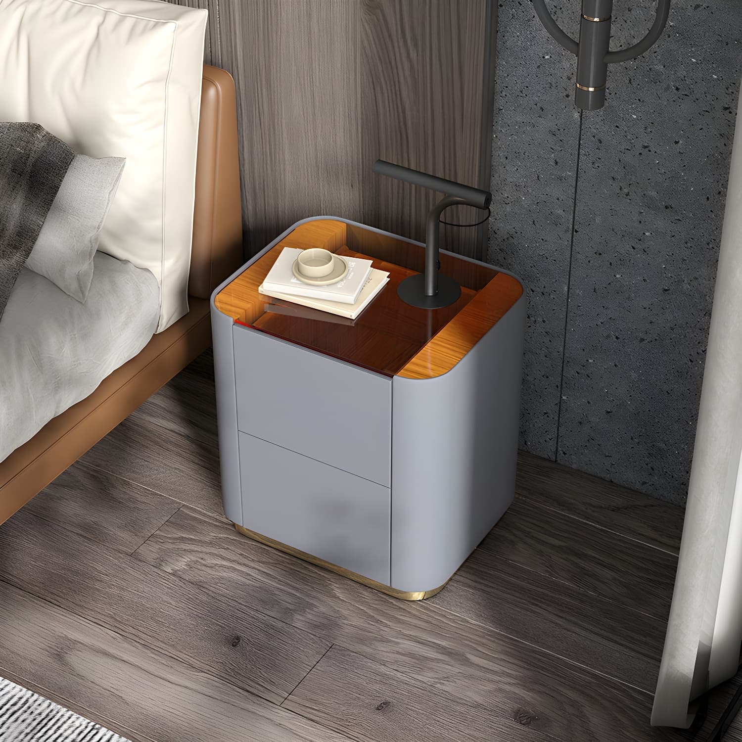 Wooden Nightstand with Tempered Glass 21.65" Tall 2 - Drawer Nightstand - image 5