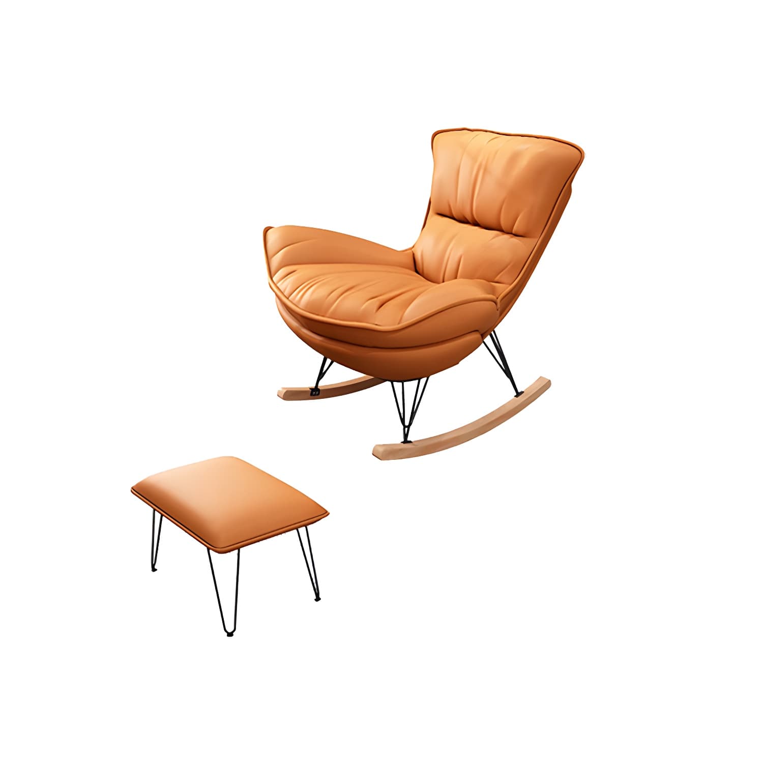 Stylish Modern Indoor Rocking Chair with Ottoman - Upholstered Seat and Natural Wood Legs - image 16