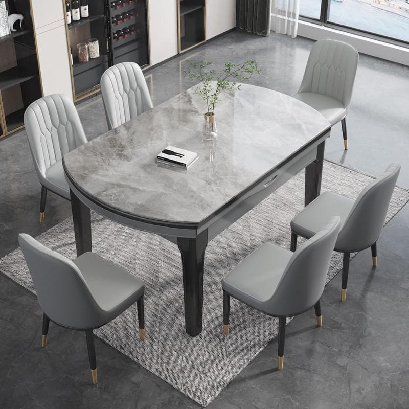 Stone Top Extendable Dining Set with Wood Legs Chairs for Home