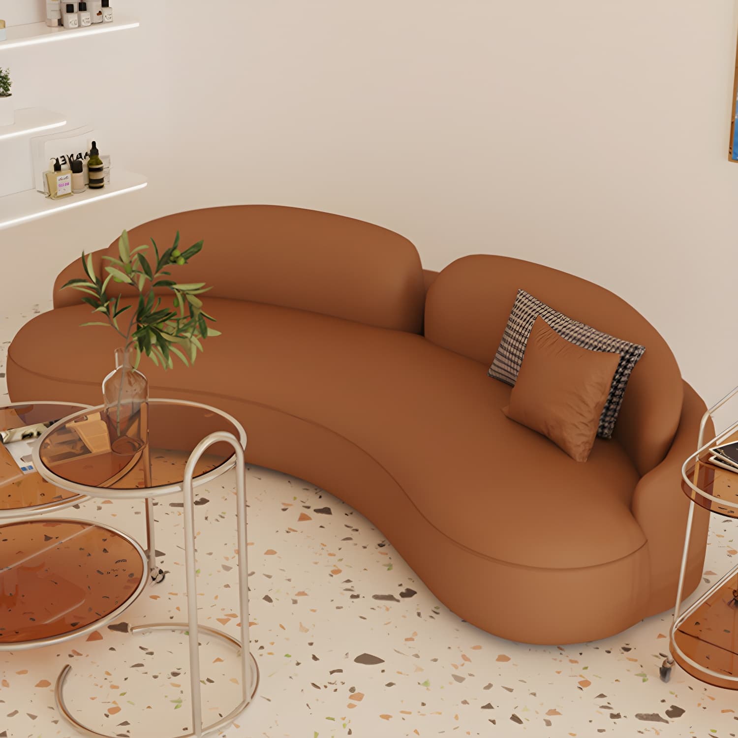 Faux Leather Contemporary Curved Sofa Armless Sofa for Living Room - image 10