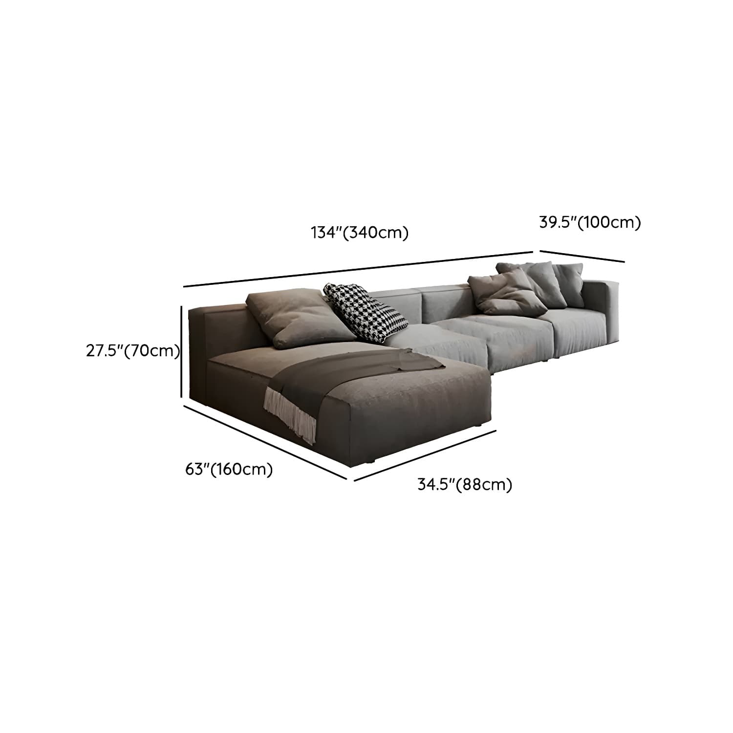 Modern Gray Chenille Stationary Sectional Sofa with Pillow Back and Wood Frame - image 22