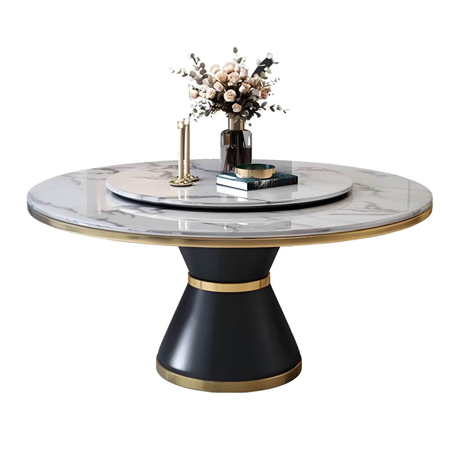 Glam Round Marble Dining Set in White with Black Metal Pedestal Base - 1/5/7 Piece Set - image 5