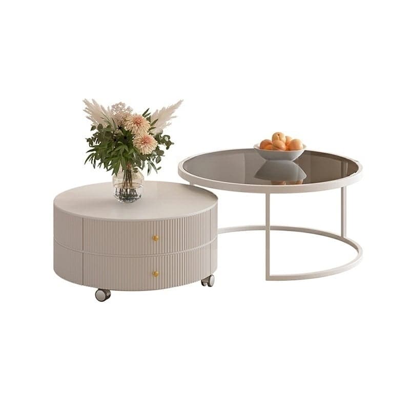 Round Coffee Table - Modern Style, Standard Size, Non-Upholstered, 2 Drawers, Scratch Resistant