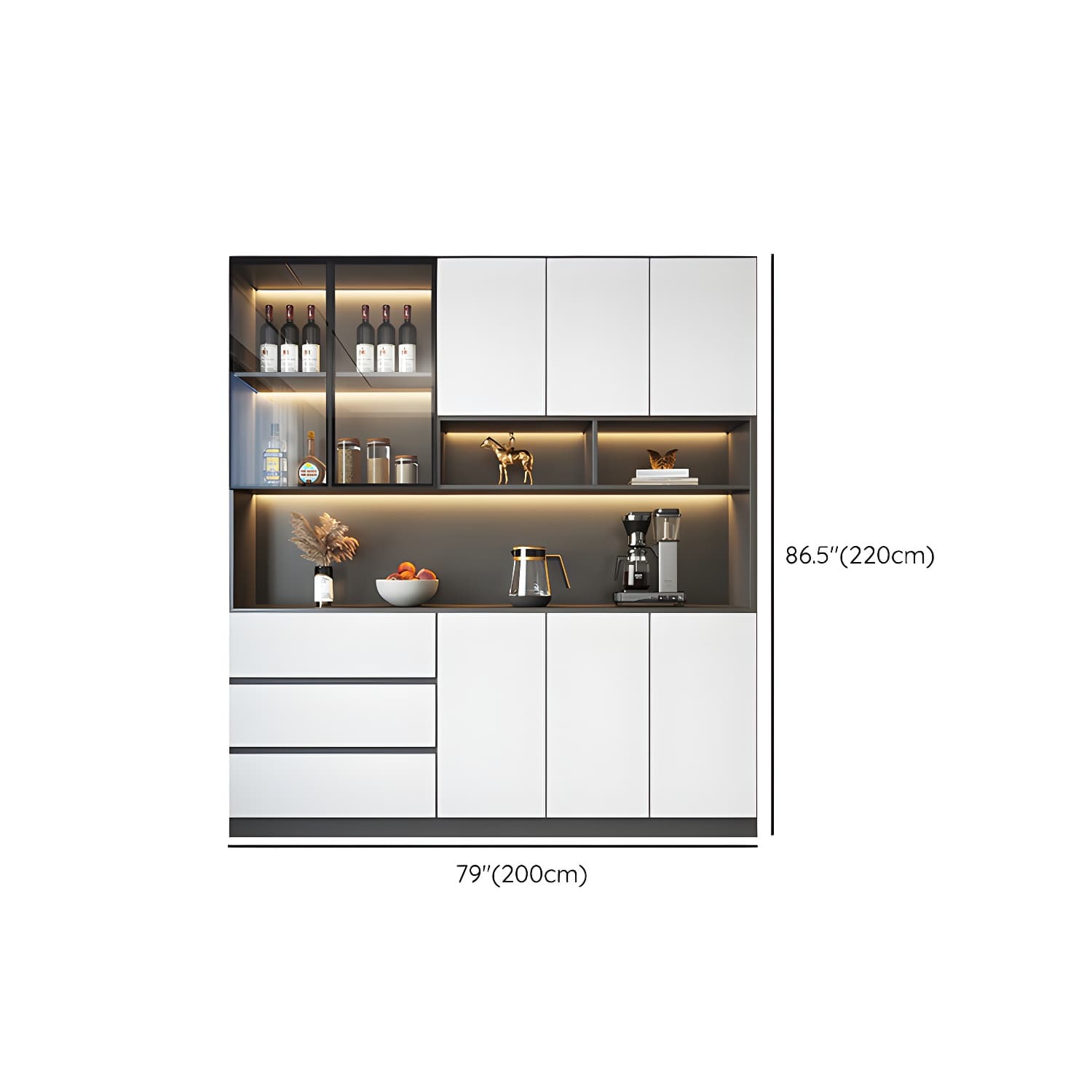 Modern Glass Adjustable Shelving Doors Wood Sideboard Cabinet with Cabinets and Drawers - image 18