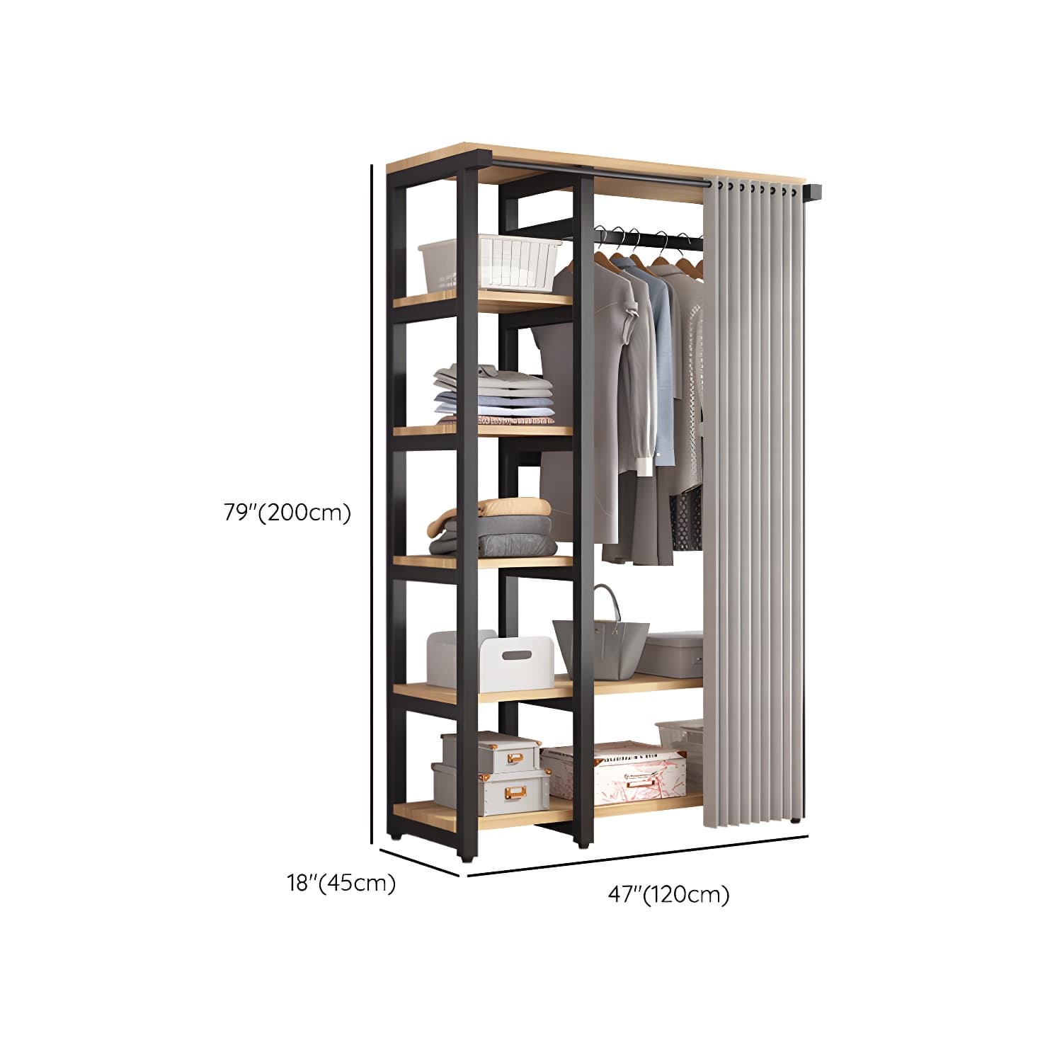 Modern Metal Wardrobe Armoire with Clothing Rod & Shelves (Height 70-79 inches, Overall Width 45cm) - image 29