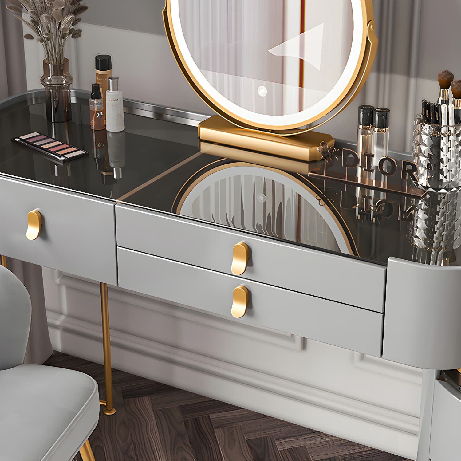 Lighted Mirror Makeup Vanity Desk Storage Box Makeup Vanity Set with Drawer - image 10