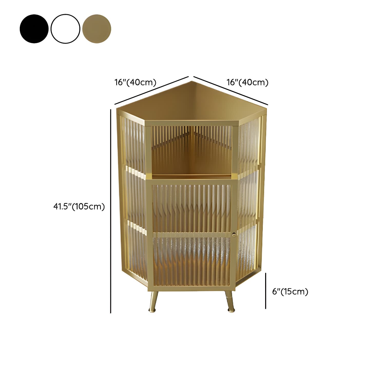 Gold Corner Accent Cabinet with Glass Doors and Metal Shelving - image 12
