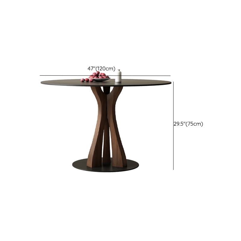 Round Modern Stone Top Dining Table with Solid Wood Pedestal Base - image 14