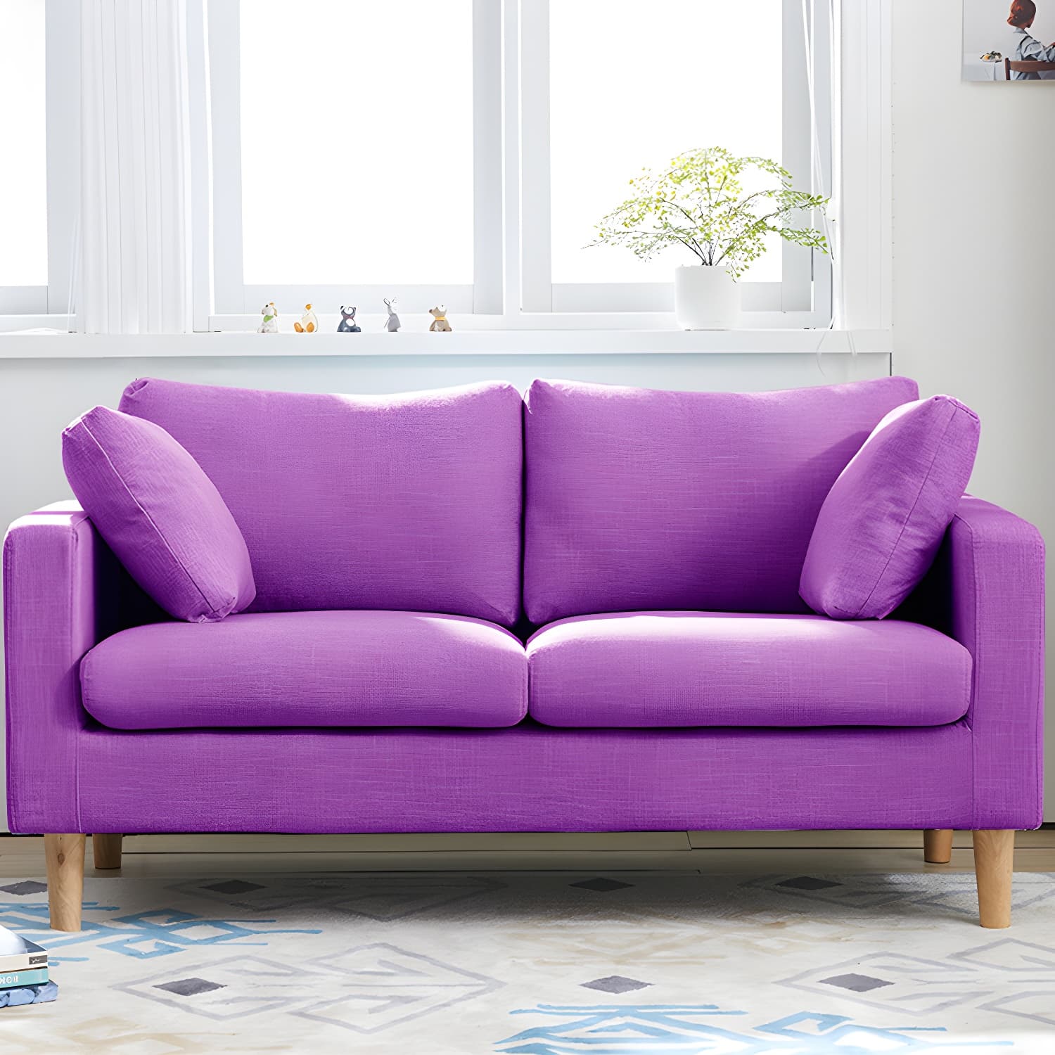 Contemporary Square Arm Couch Faux Leather Loveseat with Pillows - image 14