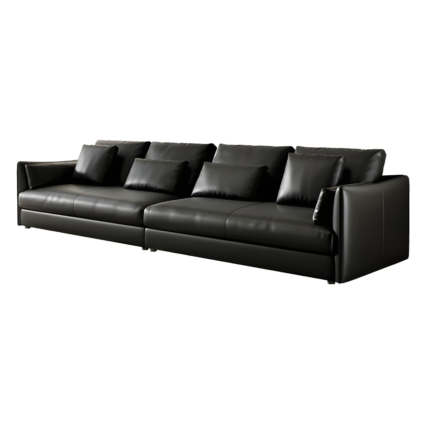 Modern Genuine Leather Sectional Sofa in Black with Recessed Arm - image 5