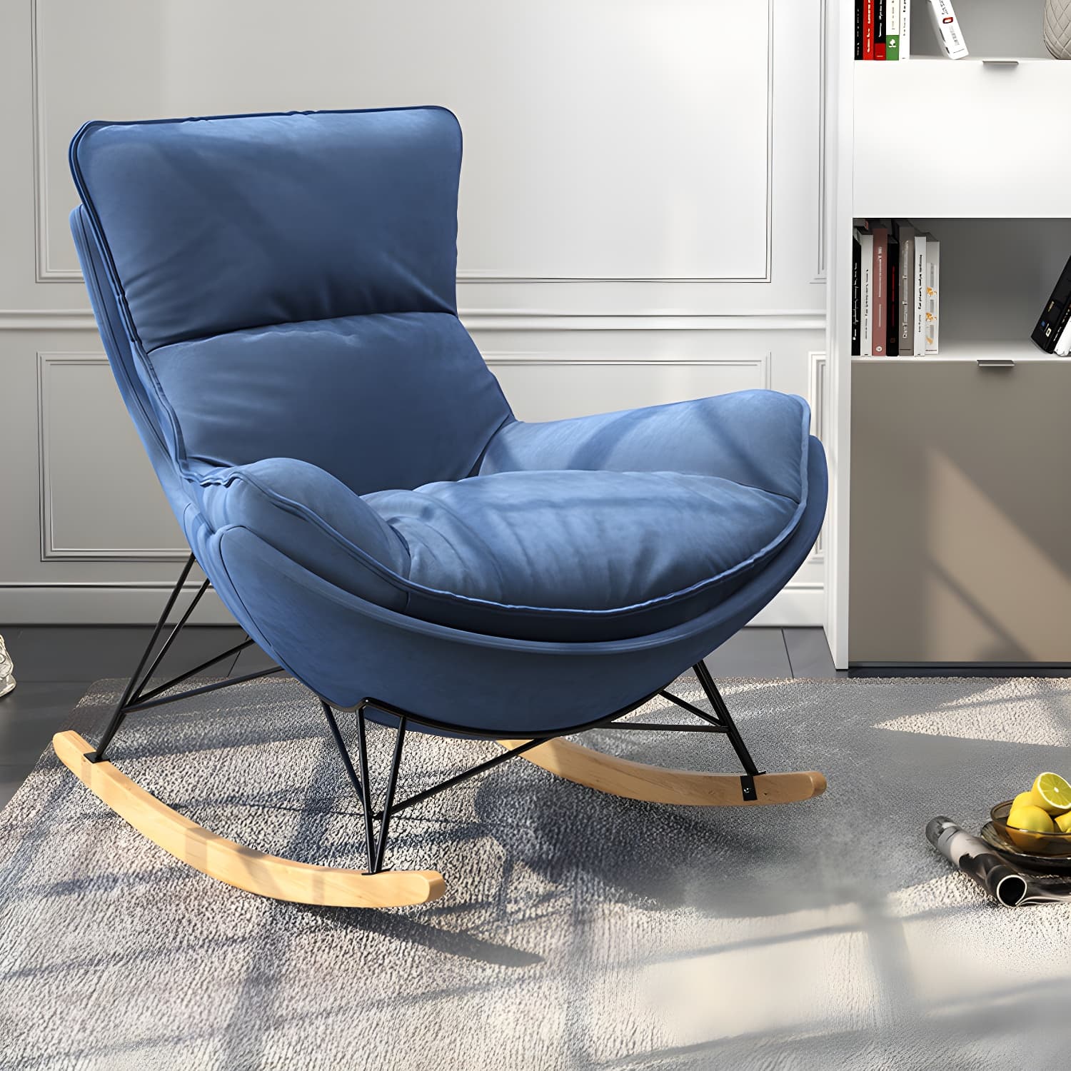 Contemporary Upholstered Rocker Chair Metal Frame Spindle Rocker Chair for Living Room - image 6